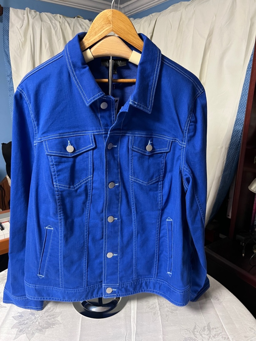 Talbots Bright Blue Denim Jacket with Contrast Stitching